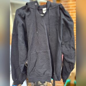 Hanes Black Sweatshirt Hoodie with Ribbed Cuffs